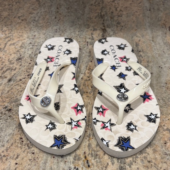 Coach Abigail Womans Starry Flip Flops - Cream and Blue - Picture 2 of 8